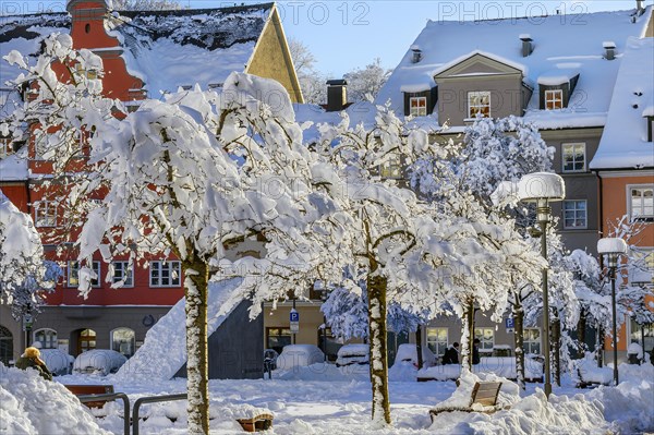 St.-Mang-Platz and trees with fresh snow