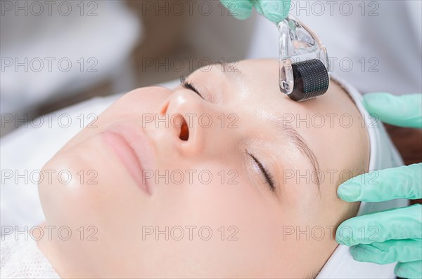 Portrait of a woman's face with problem skin. Peeling procedure. Natural beauty.