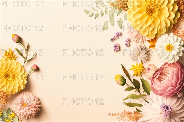 A spring background with pastel-coloured flowers is a natural work of art that shows the beauty and joy of the season. The soft colour palette