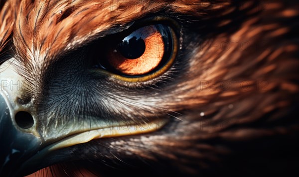 Close-up shot of an eagle showing an intense gaze and detailed feathers AI generated