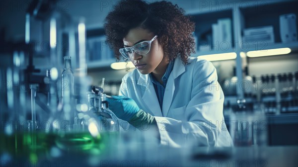 Female scientist working in laboratory. Science