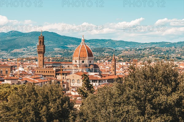 View of Santa Maria Del Fiore from the Boboli Gardens. Tourism and travel concept.