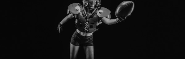NO name portrait of a woman in shoulders pads. American football. Sports concept.