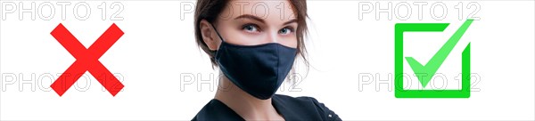 Portrait of a beautiful girl in a protective mask. Coronavirus vaccine concept. Advertising banner. Medical concept