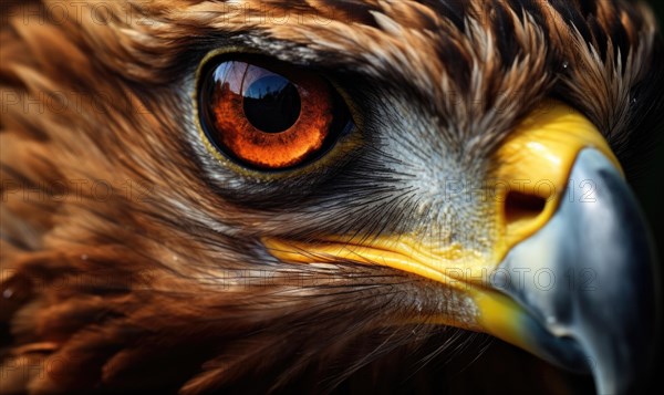 Detail of a golden eagle's face focusing on the sharp eye and beak AI generated