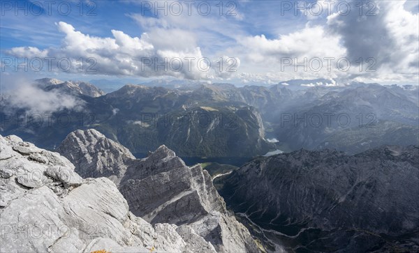 Mountain landscape with steep rocky mountain peaks