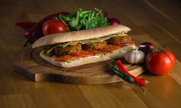 Delicious sandwich with fresh vegetables