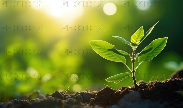 Sunshine on a young plant growing in rich soil