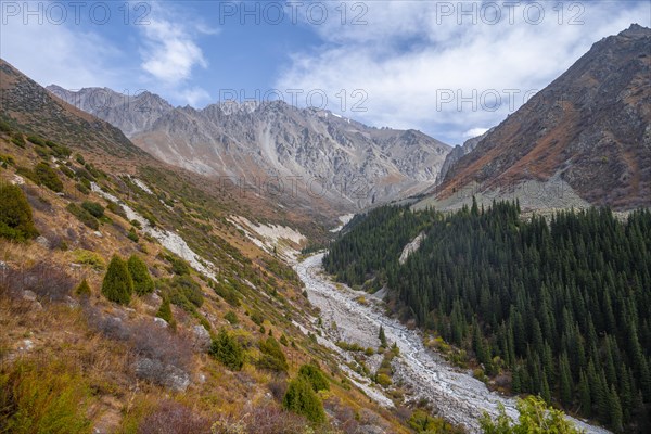 View into a mountain valley with Ak Say stream