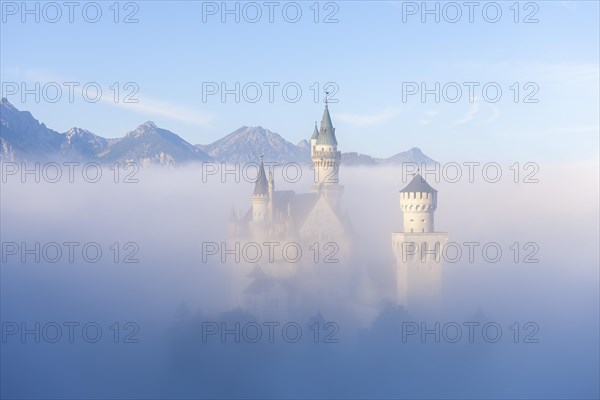 Neuschwanstein Castle in early autumn fog