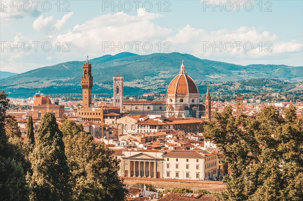 View of Santa Maria Del Fiore from the Boboli Gardens. Tourism and travel concept.