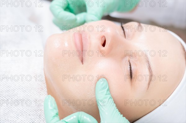 Portrait of a woman's face with problem skin. Peeling procedure. Natural beauty.