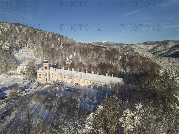 Aerial view of the Servite monastery in winter