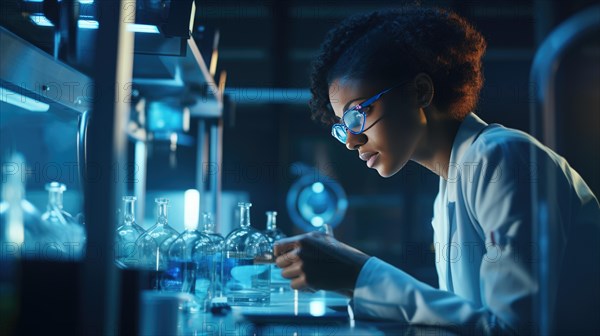 Female scientist working in laboratory. Science