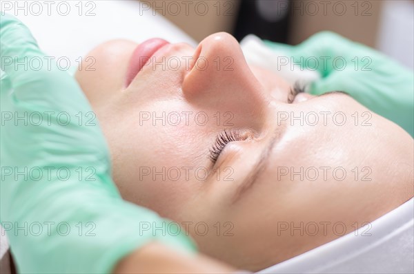 Portrait of a woman's face with problem skin. Peeling procedure. Natural beauty.