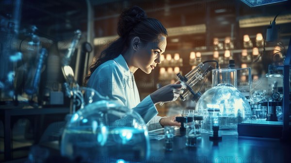 Female scientist working in laboratory. Science