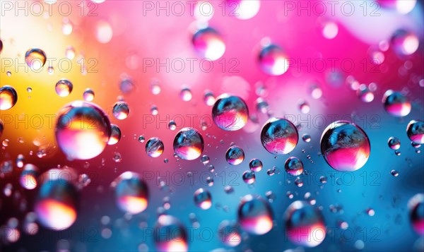 A cheerful arrangement of bright water droplets in soft focus with a macro lens AI generated