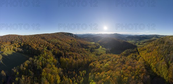 Aerial view of Peilsteinwaende and colourful autumn forest