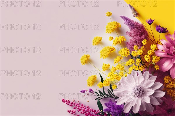 A spring background with pastel-coloured flowers is a natural work of art that shows the beauty and joy of the season. The soft colour palette