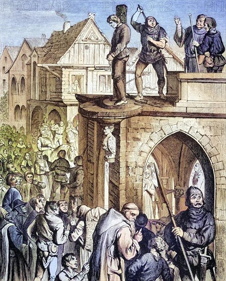 Exhibition at the pillory on the court arbour in Berlin in the Middle Ages