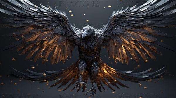 Eagle with glowing wings on dark background AI generated
