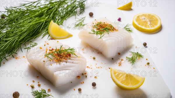Raw fish fillet with spices