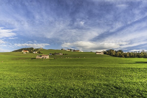 Hilly landscape in Appenzellerland with farms