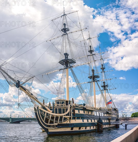 Image of a warship in St. Petersburg. Tourism concept