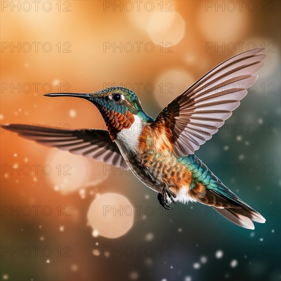 A hummingbird in mid-flight with a beautifully blurred background AI generated