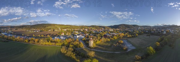 Aerial view of the water tower and villages of Pottenstein and Berndorf
