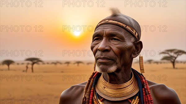 Old Maasai warrior in the savannah