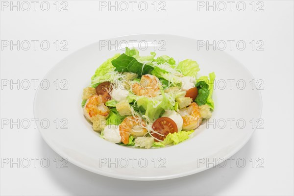 Gourmet salad with tiger prawns