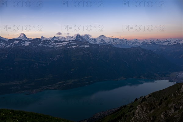 Lake Thun with Bernese peaks in the morning light