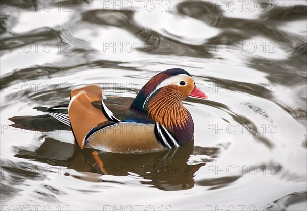 Colourful feathered Mandarin Duck