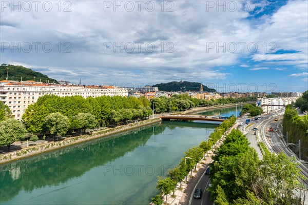 Aerial view of the Urumea river in the city of San Sebastian in summer