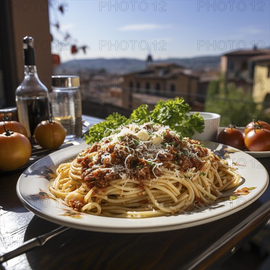 Mittagessen mit Blick ueber eine sonnige Stadtlandschaft