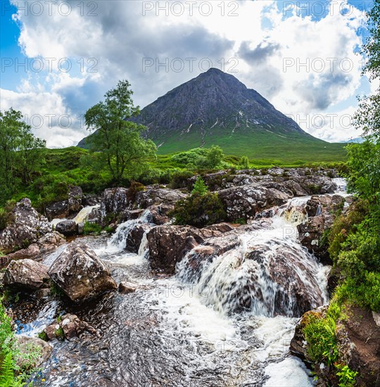 Panorama of Waterfall under Buachaille Etive Mor