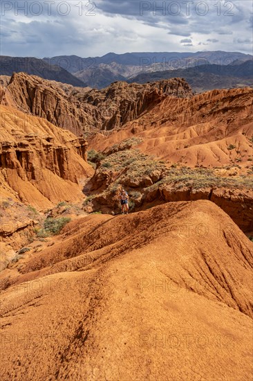 Mountaineer on a mountain ridge