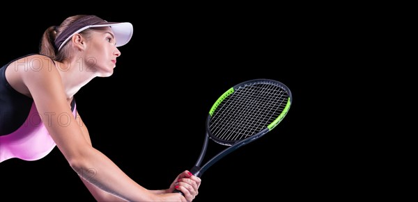 Image of a tennis player with a racket. Sports concept.