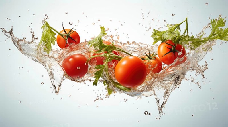 Tomatoes falling into water with splash on white background - Photo12 ...