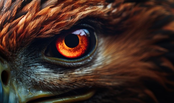 Golden eagle close-up revealing an intense orange eye and detailed feathers AI generated