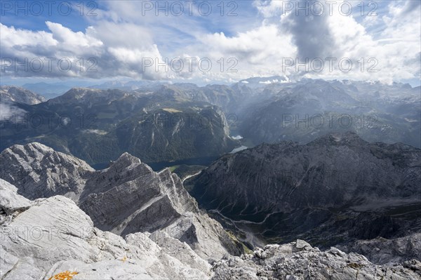 Mountain landscape with steep rocky mountain peaks