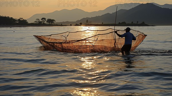 Fisherman in silhouette against the sunset