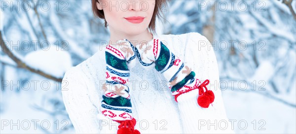 No name portrait of a girl against the background of a winter frosty morning. Winter vacation