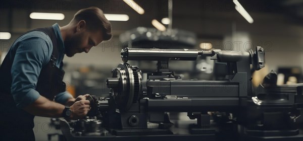 Car engine repair in a car repair shop by an auto mechanic