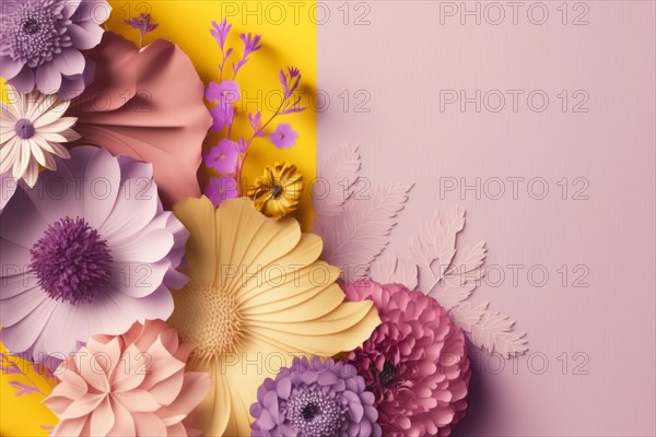 A spring background with pastel-coloured flowers is a natural work of art that shows the beauty and joy of the season. The soft colour palette