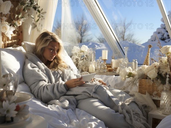 Woman enjoying a cozy winter moment