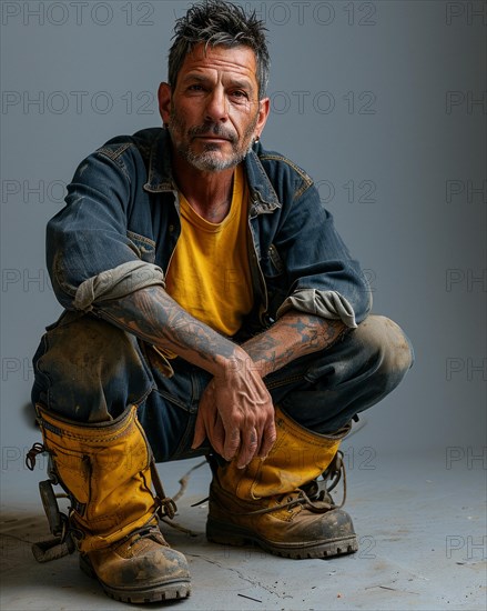 Man with tattoos in work clothes