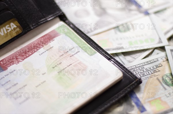 Passport with an American visa. The concept of visa agencies