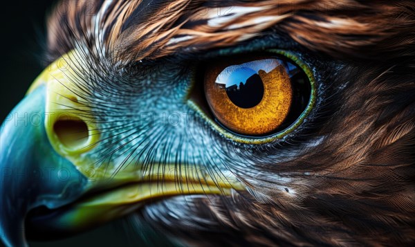 An eagle in close-up with a focused gaze and intricately detailed feathers AI generated